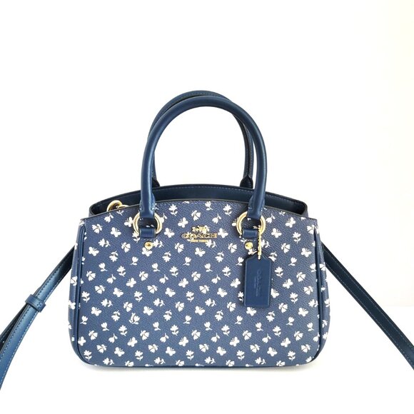 Coach CBI55 Floral Print Savannah Small Carryall Satchel Handbag Deep Blue - Picture 2 of 8